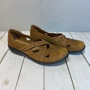 New Clarks Collection Ashland Spin Q Dark Tan Leather Loafers Women 7 Mary Jane